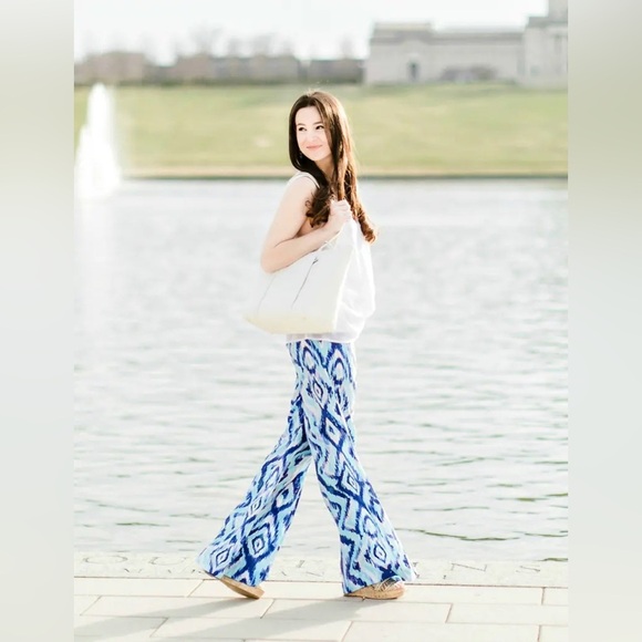 Lilly Pulitzer Pants - Lilly Pulitzer Lolani 100% Silk Palazzo Pants Skipped A Beach Blue Women’s 4